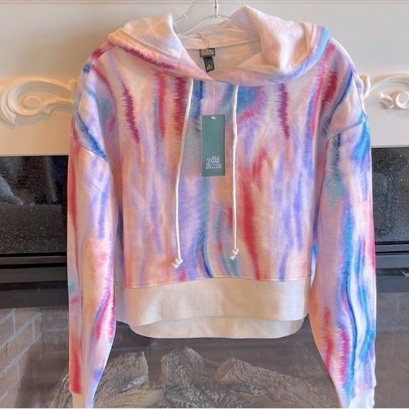 Comfy Cropped Hoodie Water Color Sweatshirt Womens Medium New - Picture 7 of 15
